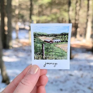 Journey Landscape Vintage Photograph Vinyl Sticker, Barn Landscape Sticker, Traveling Sticker, Red Bard Sticker, Landscape Sticker