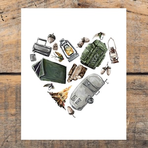 All Things Camping Heart Art Print, Rustic Outdoorsy Wall Art, Rustic Cabin Art Print, Canoeing, Nature Lover House Decor