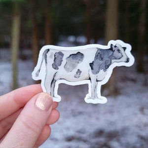 Cow Vinyl Sticker, Farm Animal Water Bottle Sticker, Cute Animal Laptop Sticker, Vinyl Decal, Farm Animal, Black and White Cow