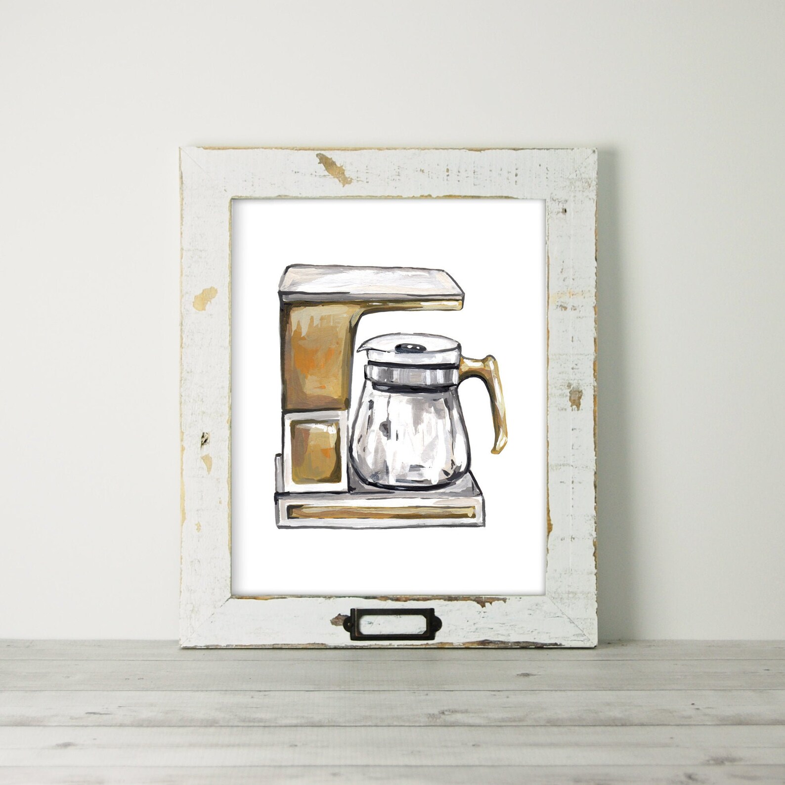 Vintage Yellow Coffee Maker Art Print Rustic Coffee Decor Etsy