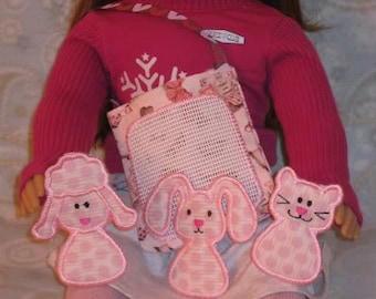 Digital Download  18 inch Doll Pet Carrier and 3 pets In The Hoop Embroidery Machine Design for the 4x4 hoop