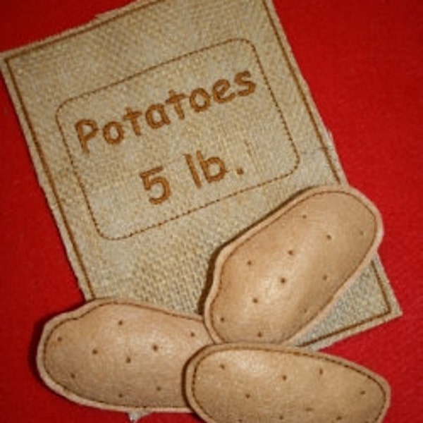 Digital Download  Potatoes and Potato Sack Felt Play Food Embroidery Machine Design for the 5x7 hoop