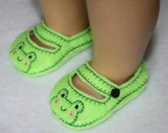 Digital Download  Froggie Mary Janes Machine Embroidery Design for 18 inch dolls for the 5x7 hoop