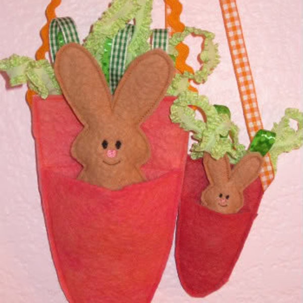 Digital Download   Felt Carrot Bag and Bunny Embroidery machine Design for the 4x4 and 5x7 hoop