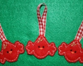 Digital Download  Holly Birds Ornament Package Toppers In The Hoop Embroidery Machine Design for the 5x7 hoop
