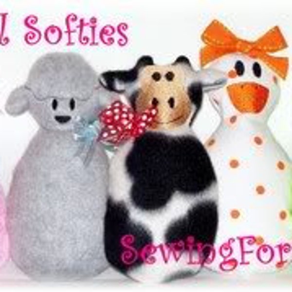 Digitale download Animal Softies Set TWEE borduurmachineontwerpen voor de 5x7 hoepel