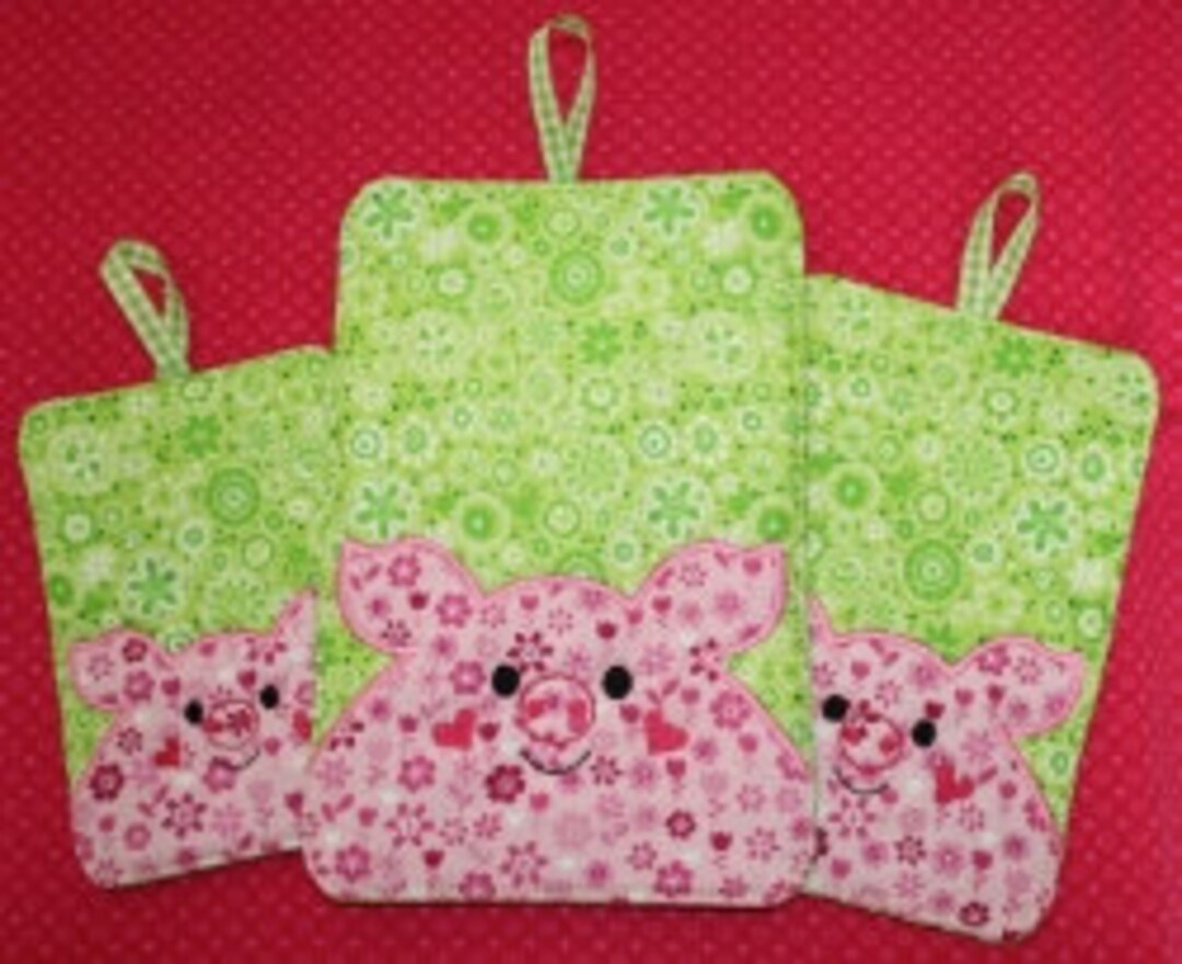 Digital Download Pig Potholders Machine Embroidery Design for the 5x7