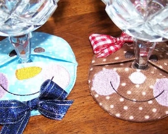 Digital Download  Gingerbread man and Snowman Stemware Coasters In The Hoop Embroidery Machine Design for the 4x4 hoop