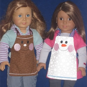 Digital Download  18 inch Doll Ginger and Snowman Aprons Embroidery Machine Designs for the 5x7 hoop