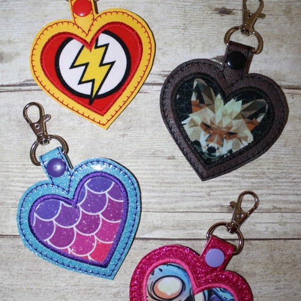 Digital Download  Jumbo Applique Heart Keychain Bag Tag In The Hoop Embroidery Machine Design for the 5x7 hoop