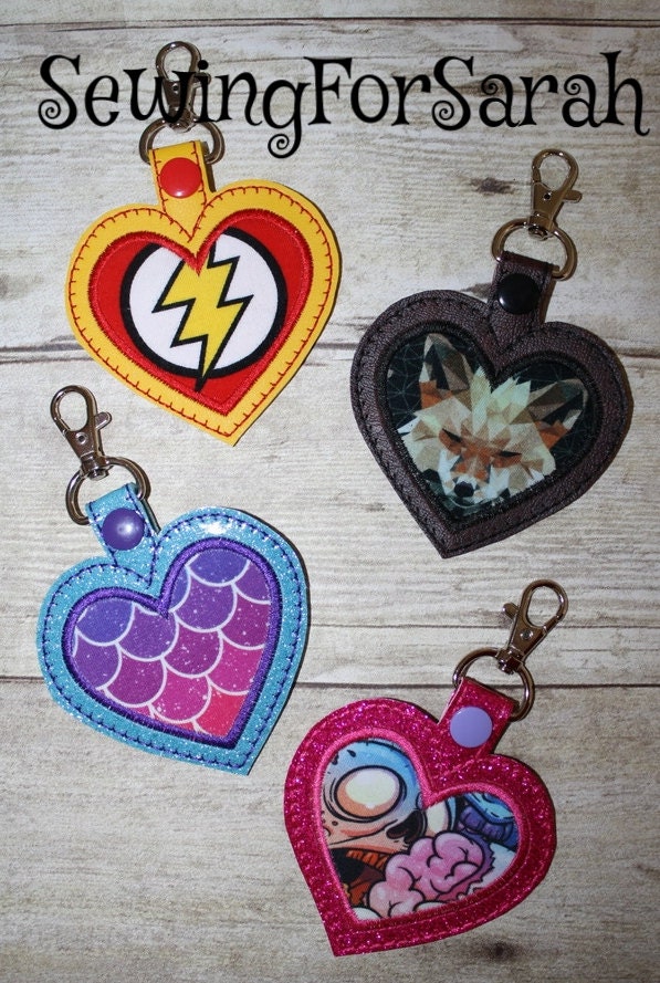 Digital Download Jumbo Applique Heart Keychain Bag Tag in the Hoop