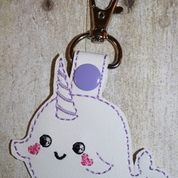 Digital Download  Mini Narwhal BagTag Keychain In The Hoop Embroidery Machine Design for the 4x4 hoop