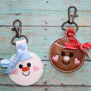 Download digital chaveiro Gingerbreadman e Snowman Face no aro Projetos de máquinas de bordar para o aro 5x7