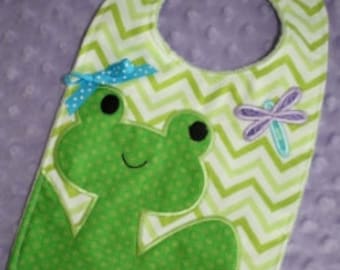 Digital Download  Frog and Bug Bib Machine Embroidery Design for the 7x12, 8x12, 8x14 hoop