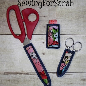 Digital Download Fabric Applique InTheHoop Embroidery Machine Designs Set: Mini ScissorSleeve, Lg scissor sleeve, Tape Sleeve 5x7 hoop