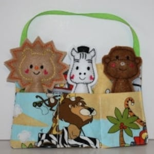 Digitale download Jungle Softies en stof Three Pocket Carrier Borduurmachine ontwerp voor de 5x7 hoepel