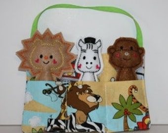 Digital Download  Jungle Softies and Fabric Three Pocket Carrier Embroidery Machine Design for the 5x7 hoop