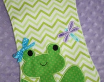 Digital Download  Frog and Bug Burp Pad Machine Embroidery Design for the 7x12, 8x12, 8x14 hoop sizes