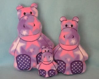 Digital Download  Chunky Hippo Softies Set In The Hoop Embroidery Machine Designs for the 4x4, 5x7, and 6x10 hoop