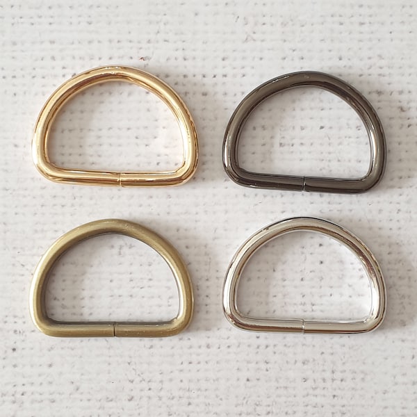 1.5" / 38mm thick metal alloy D rings, light gold, silver, gunmetal and Antique brass, bag making supply UK shop