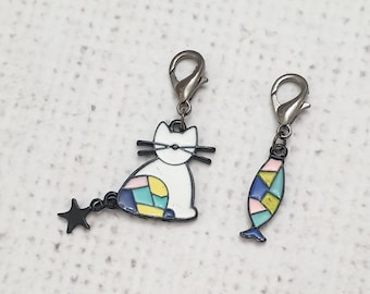 Ciondolo con cerniera gatto e pesce, ciondolo gatto, clip di pesce, marcatore punti, ciondolo per notebook, ciondolo per diario, accessori per borse, ciondolo per borsa, negozio nel Regno Unito