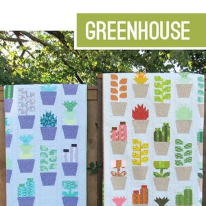 The Greenhouse Printed Quilt Pattern von Elizabeth Hartman, Printed Paper Quilting Pattern, Pflanze, Kaktus Quiltmuster, Schiff aus Großbritannien