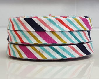 1/2" double fold Bias Tape - Michael Miller Stripe in pink and turquoise 100% cotton 1/2" double fold binding - by the metre UK