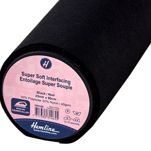 Super-Soft Iron-on Interfacing (HN109) - Black - Hemline,  by the metre Clothes Home Decor Collars Plackets UK Shop