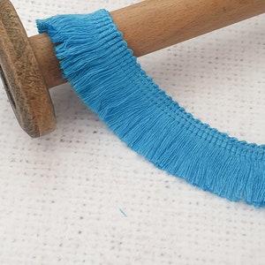 BLUE fringe trim, 2.5cm / 1&#39;&#39; wide viscose silky brush fringe tape ribbon, tassle trim, dressmaking, craft upholstery Retro, UK (No 5)