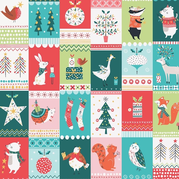 christmas dress making fabric Christmas Block, Forest Friends, Christmas Party, Cute Winter fabric  Dashwood Studio Fat Quarters 100% cotton quilting dressmaking UK Shop