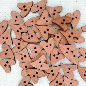 16mm slanted HEART button, Wooden heart Button, 2 holes valentine button embellishment button craft Supplies scrapbook, doll making UK shop