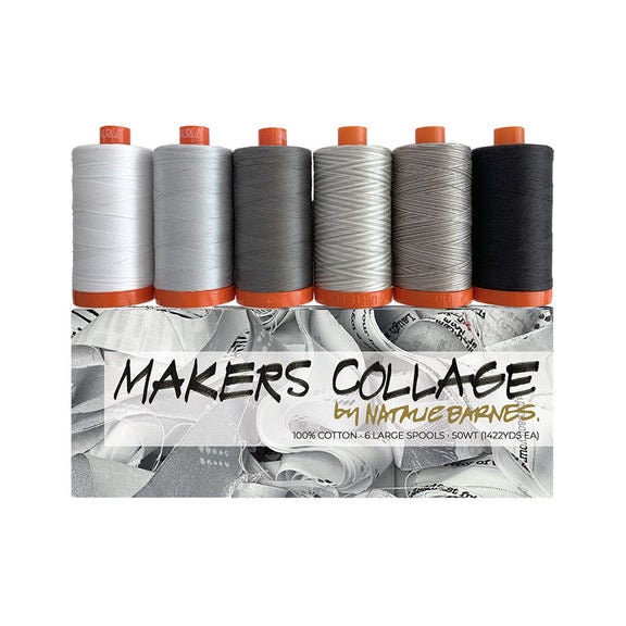 Makers Collage by Natalie Barnes - Aurifil Thread Set 50wt 100% cotton quilting dressmaking thread machine embroidery UK Shop