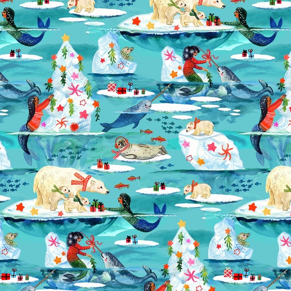 Arctic Water - Christmas Polar Bear Miriam Bos - Dear Stella Fabrics, Modern Christmas Winter fabric 100% cotton fat quarter, UK shop