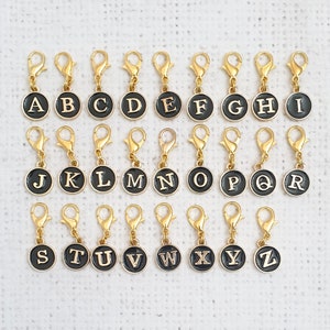 Dije de cremallera con letras negras, dije de iniciales, marcador de puntos, dije para cuaderno, dije para diario, accesorios para bolso, dije para bolso, tienda del Reino Unido