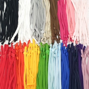 Pre-cut Flat soft tubular elastic cord for face mask with pre-installed adjuster beads, 13cm, toggles, many colours, UK Stock