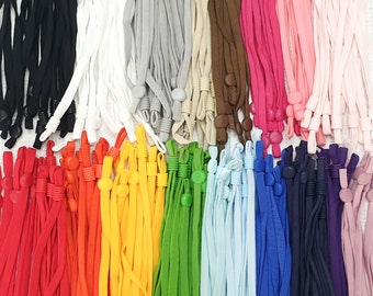 Pre-cut Flat soft tubular elastic cord for face mask with pre-installed adjuster beads, 13cm, toggles, many colours, UK Stock