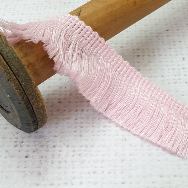 PINK fringe trim 2.5cm / 1'' wide viscose silky brush fringe tape ribbon tassel trim, dressmaking craft upholstery Retro, UK (No 2)