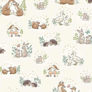 Tela Animal Hugs Cream / Little Ones / Makower Fabrics, 100% algodón, fat quarter, tienda del Reino Unido, tela para habitación infantil de primavera.