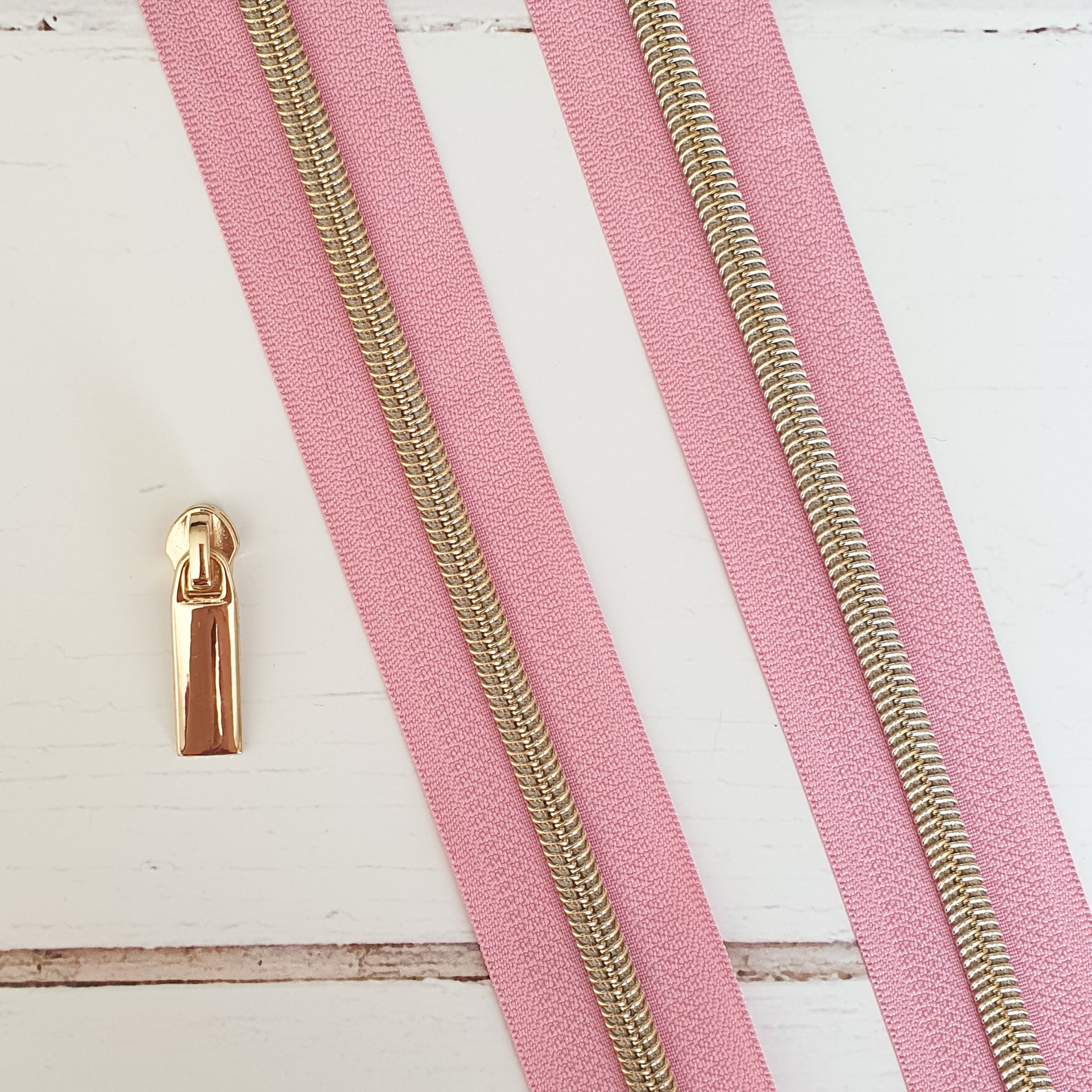 Pink Zipper Tape with Light Gold Coil Teeth 5 Zip by the Etsy