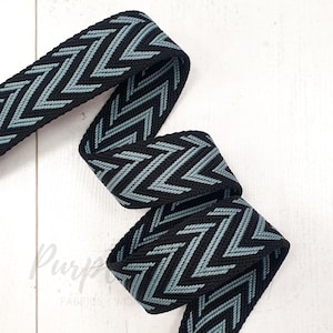 38 mm viscose-katoen gemengde singelband - ZWART met WIT chevron 1,9 mm dikke tasriem heavy-duty webbing riemen tas maken Britse winkel
