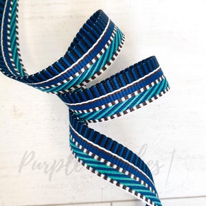 1 inches / 25mm BLUE mix Stripe woven Nylon bag webbing thick bag strap heavy duty webbing basket weave webbing belts bag making UK shop