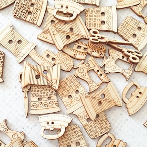 SEWING theme wooden button, sewing machine Button, 2 holes thimble button embellishment button craft Supplies scrapbook, doll making UK shop