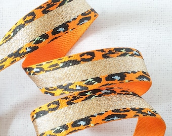 1.5 inches/ 38mm Polyester Gurtband Koralle ORANGE Leopard mit Gold Metallic 2 mm dicker Taschengurt strapazierfähig Gurtband Gürtel Taschenbau Shop
