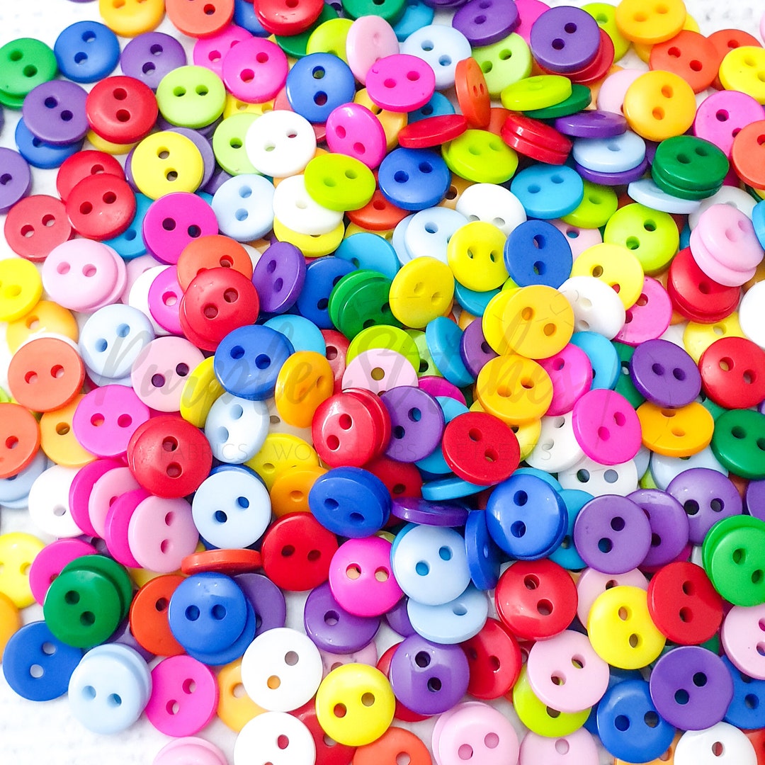 9mm Round 2 Holes Plastic Buttons in Assorted Colours Doll Tiny Buttons ...