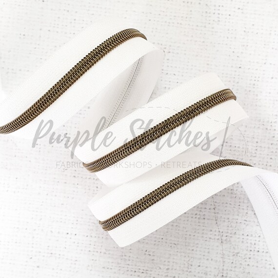 #5 Nylon Coil Zipper Purple/Antique Brass - PER QUARTER METRE #5 Nylon Coil Zipper Purple/Antique Brass - PER QUARTER METRE