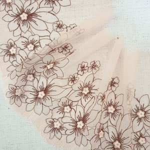 1m Metallic PINK und Braune Blume Single Edge bestickt hellrosa Tüll Spitzen borte - 18,5cm / 7-1/16", Bestickte Spitze, BH herstellung UK Shop