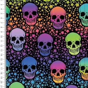 Rainbow Skull - Cotton Jersey cotton jersey dressmaking UK Shop