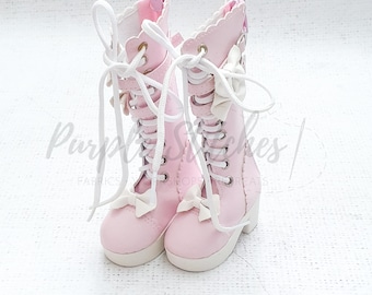 7.5cm Doll PU leather with white BOWS High Heel Boots, High Heel Doll Boots Leather Boots, 60cm BJD, 1/3 dolls upto 7cm doll feet uk Shop