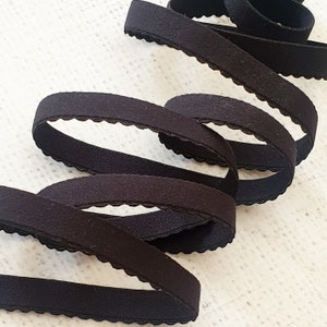 12mm / 1/2&quot; BLACK Bra / lingerie elastic, Scallop Edge Plush back elastic, bra making supply notion - by the metre UK SHOP