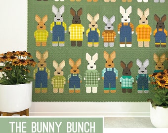 Wzór na kołdrę Bunny Bunch Printed Quilt Pattern autorstwa Elizabeth Hartman, wzór na pikowany papier, wzór na kołdrę Animals, wysyłka z Wielkiej Brytanii